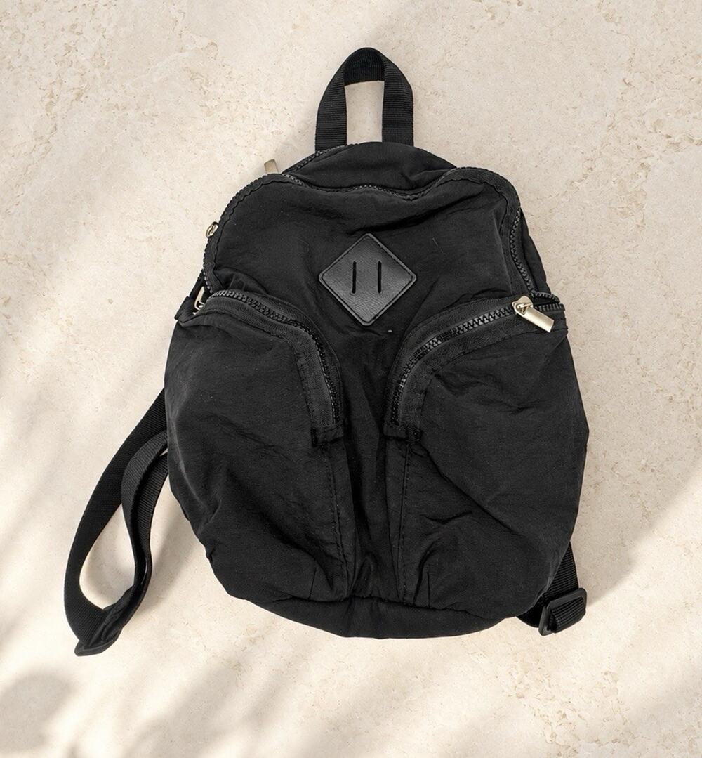Black Mini Backpack Nylon Multi-Zip Casual Travel Bag